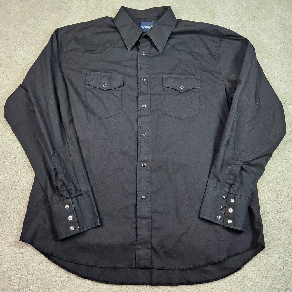 Wrangler XL Black Western Pearl Snap Shirt Cowboy Rodeo 90s Y2K Vintage Style